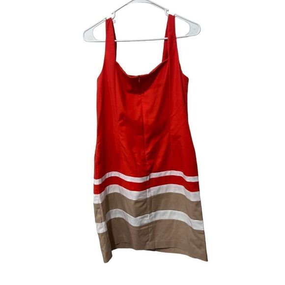 Lauren Ralph Lauren Orange White Tan Stripes Sheath Dress Zip Back Pockets Sz 12 - Picture 3 of 10